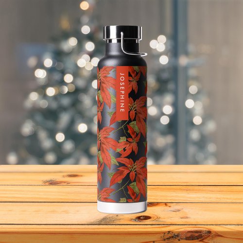 Vintage Poinsettia Personalized Thermal Water Bottle