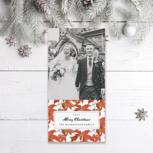 Vintage Poinsettia Retro Christmas Photo Holiday Card