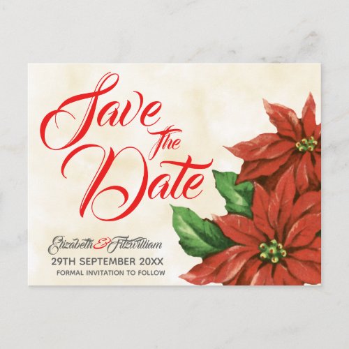 Vintage Poinsettia Save the Date Postcard