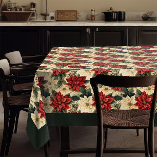 Vintage Poinsettia Tablecloth Cottagecore Holiday