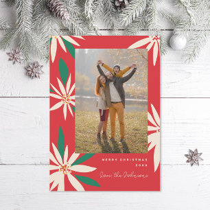 Vintage Poinsettias Christmas Photo Vertical Holiday Card