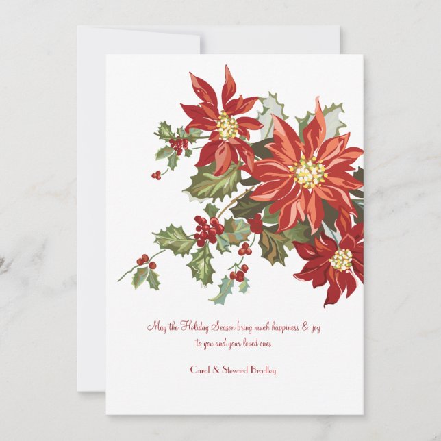 Vintage Poinsettias Flat Holiday Card (Front)