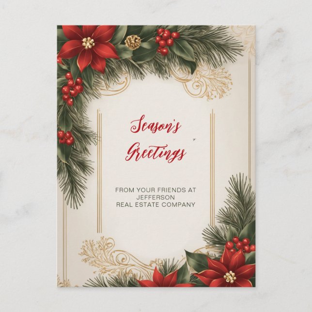 Vintage Poinsettias Holidays Company Business  Holiday Postcard (Front)