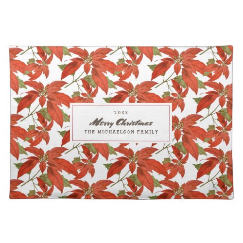 Vintage Poinsettias Merry Christmas Cloth Placemat