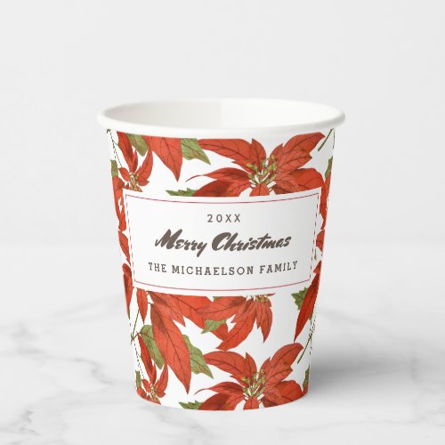 Vintage Poinsettias Merry Christmas Paper Cups