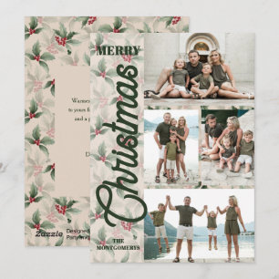 Vintage Poinsettias Merry Christmas Photo Holiday Card