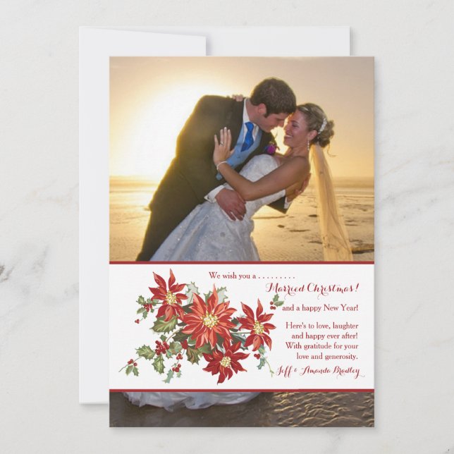 Vintage Poinsettias Photo Holiday Card (Front)