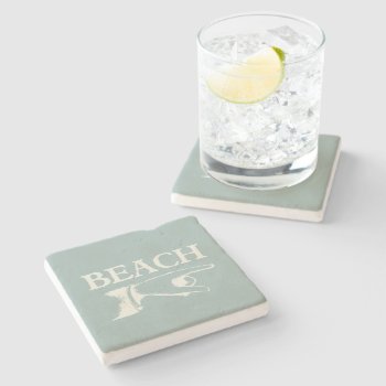Vintage Pointing Beach Sign Stone Coaster by SimplyChicHome at Zazzle