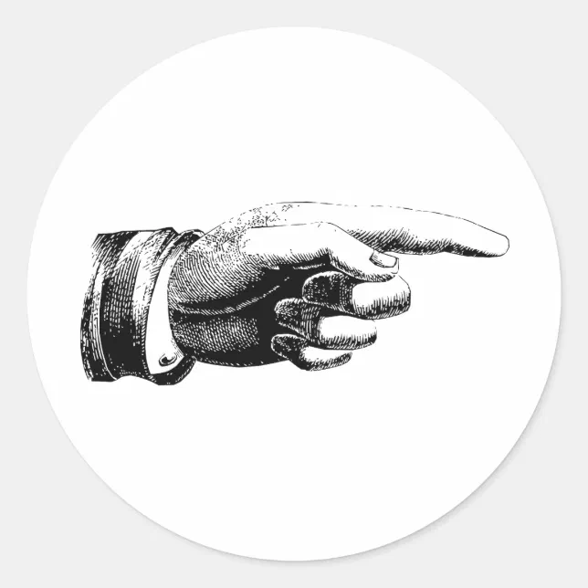Point Finger Sticker Vintage Pointing Finger black and white sticker | Zazzle