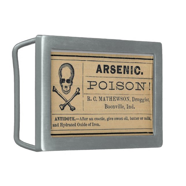Vintage Poison Arsenic Label Skull Belt Buckle (Front Left)