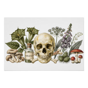 Vintage Poison Garden Skull Botanical Illustration Poster