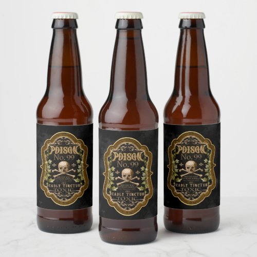 Vintage Poison Skull Halloween Apothecary Beer Bottle Label