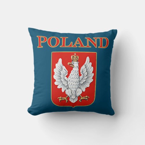 Vintage Poland Coat Of Arms Flag Polish Polska Throw Pillow