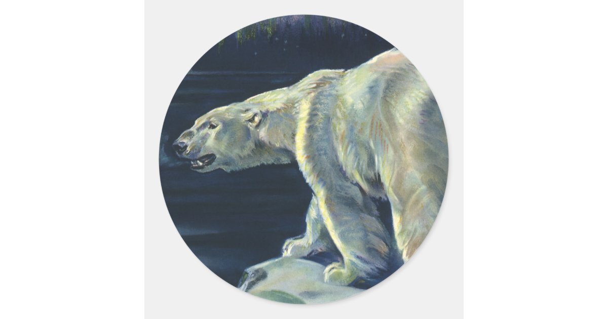 Vintage Polar Bear, Arctic Marine Life Animals Classic Round Sticker |  Zazzle
