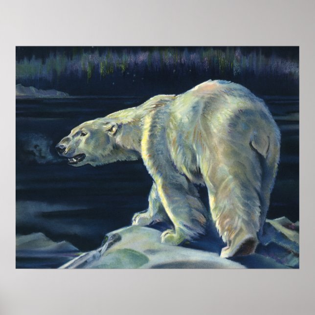 Vintage Polar Bear, Arctic Marine Life Animals Poster (Front)