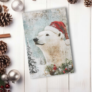 Vintage Polar Bear Christmas Winter Aged Decoupage Postcard