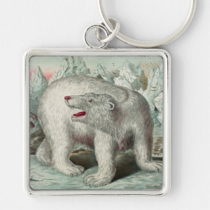 Vintage polar bear iceberg winter illustration keychain