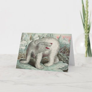 Vintage polar bear on iceberg winter illustration card