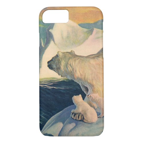 Vintage Polar Bears on Iceberg Wild Arctic Animal iPhone 87 Case