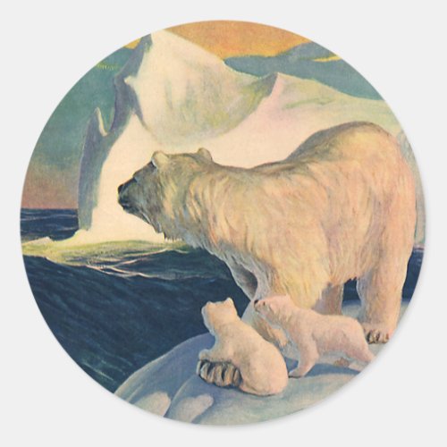 Vintage Polar Bears on Iceberg Wild Arctic Animal Classic Round Sticker