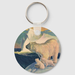 Vintage Polar Bears on Iceberg, Wild Arctic Animal Keychain