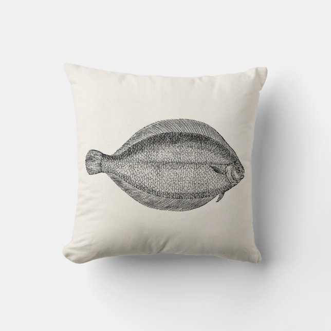 Vintage Pole Flounder Fish Personalized Template Throw Pillow (Front)