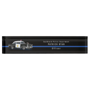 Vintage Police Car Blue Line Personalized Desk Name Plate