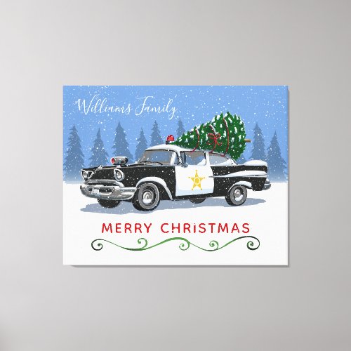 Vintage Police Car Christmas Monogram Name Canvas Print