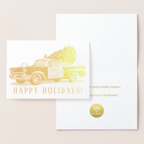 Vintage Police Car Happy Holidays Foil Card