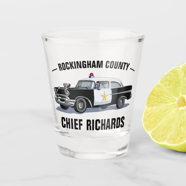 Vintage Police Car Monogram Name County Shot Glass (Front)