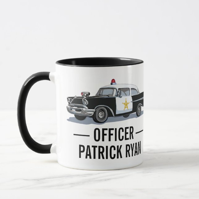 Vintage Police Car Monogram Name Mug (Left)