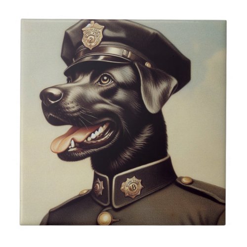 Vintage Police Dog Painting Ceramic Tile