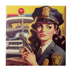 Vintage Police Officer Illustration Ceramic Tile