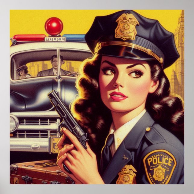 Vintage Police Officer Illustration Poster (Front)