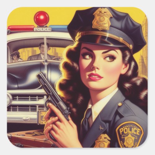 Vintage Police Officer Illustration Square Sticker