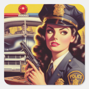 Vintage Police Officer Illustration Square Sticker