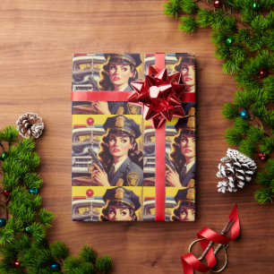Vintage Police Officer Illustration Wrapping Paper