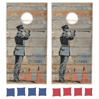 Vintage Police Officer Retirement Tribute Cornhole Set