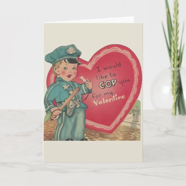 Vintage Police Officer Valentine Greeting Card (Front)