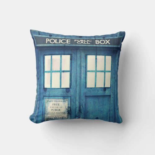 Vintage Police phone Public Call Box Throw Pillow