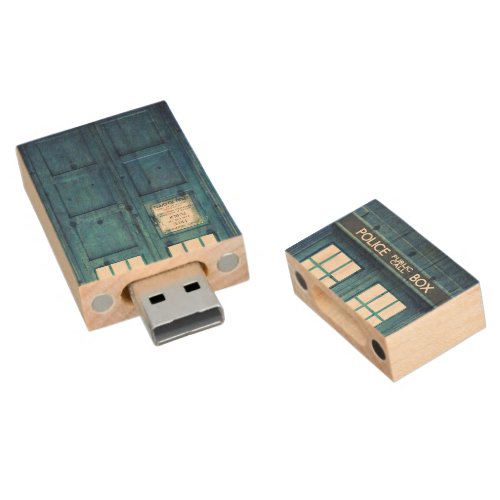 Vintage Police phone Public Call Box Wood USB Flash Drive