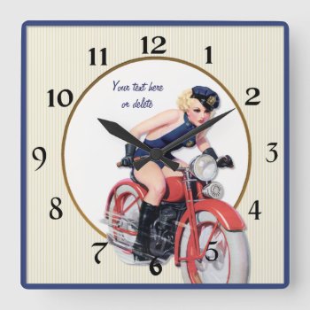 Vintage Police Woman Pin Up - Customize Square Wall Clock by Spice at Zazzle