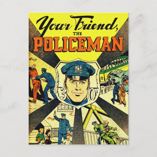 Vintage Police Your Friend The Policeman Comic Postcard