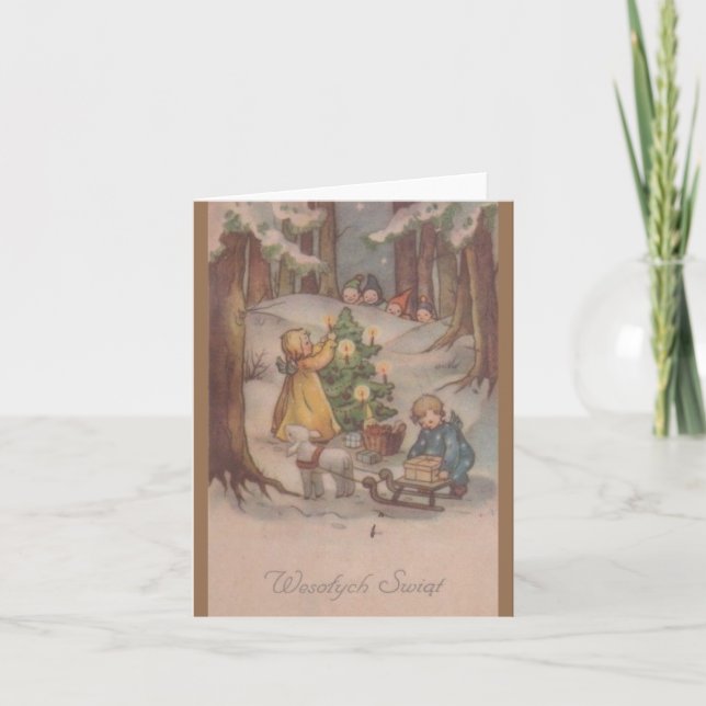 Vintage Polish Christmas Wesołych Świąt Card (Front)
