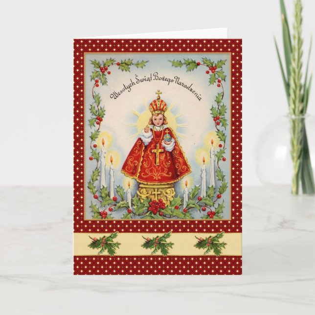 Vintage Polish Christmas with king & holly Holiday Card (Front)