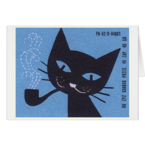 Vintage Polish Matchbox Label Cat Smoking Pipe