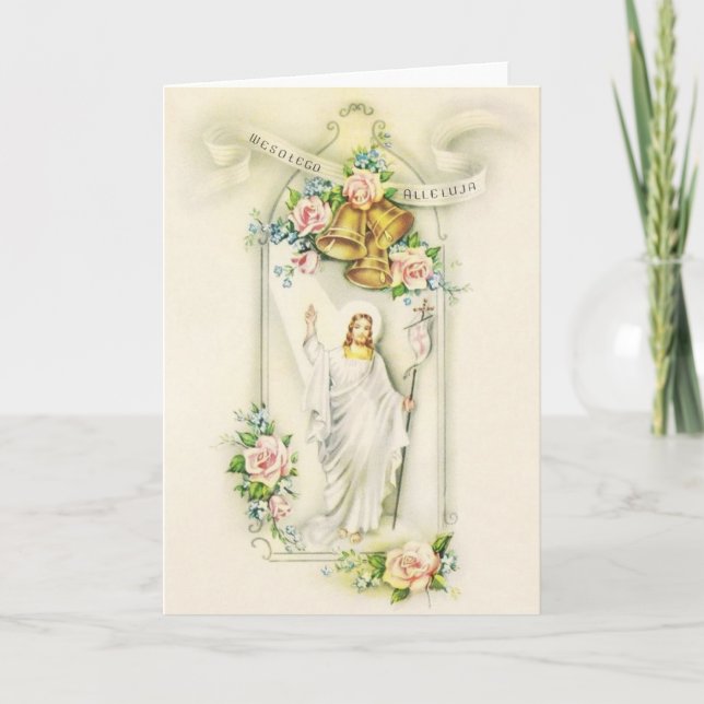 Vintage Polish Risen Lord Easter Greeting Card (Front)