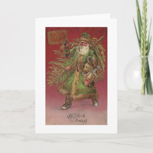 Vintage Polish Santa Christmas Greeting Card