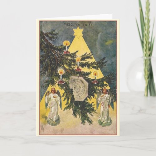 Vintage Polish Wesołych Świąt Christmas Card