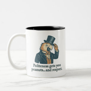 Vintage Polite Parrot Quote with Top Hat Two-Tone Coffee Mug